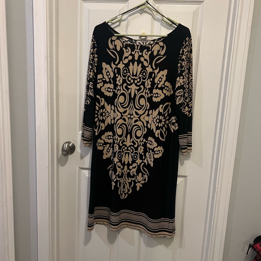 Haani Black Dress with Taupe Ornate Print